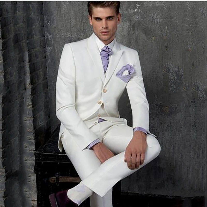 2019 New White Slim Fit Custom Made Formal Wedding Suits for Men Groom Suits Tuxedo Party Blazers Jackets Men 3 Piece Terno Suit