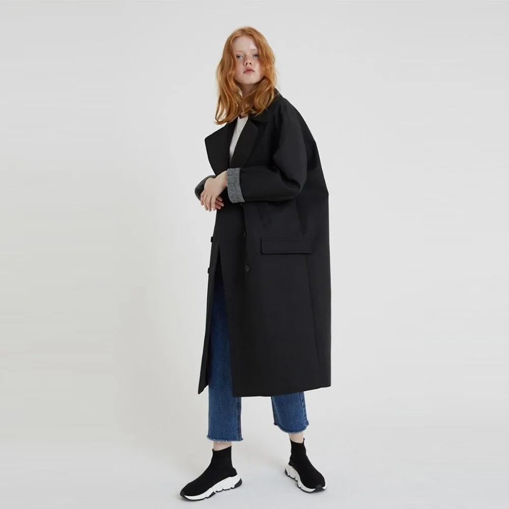 Darcydebie Autumn/Winter Women Fashion Loose Turn-down Collar Double Breasted Plaid Patchwork Lady Long Wool Blends Coat | Женская