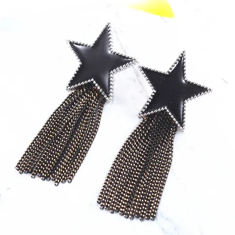Серьги с черной эмалью в форме звезд, модное Ювелирное Украшение, стильные геометрические серьги с кисточками для женщин, бижутерия