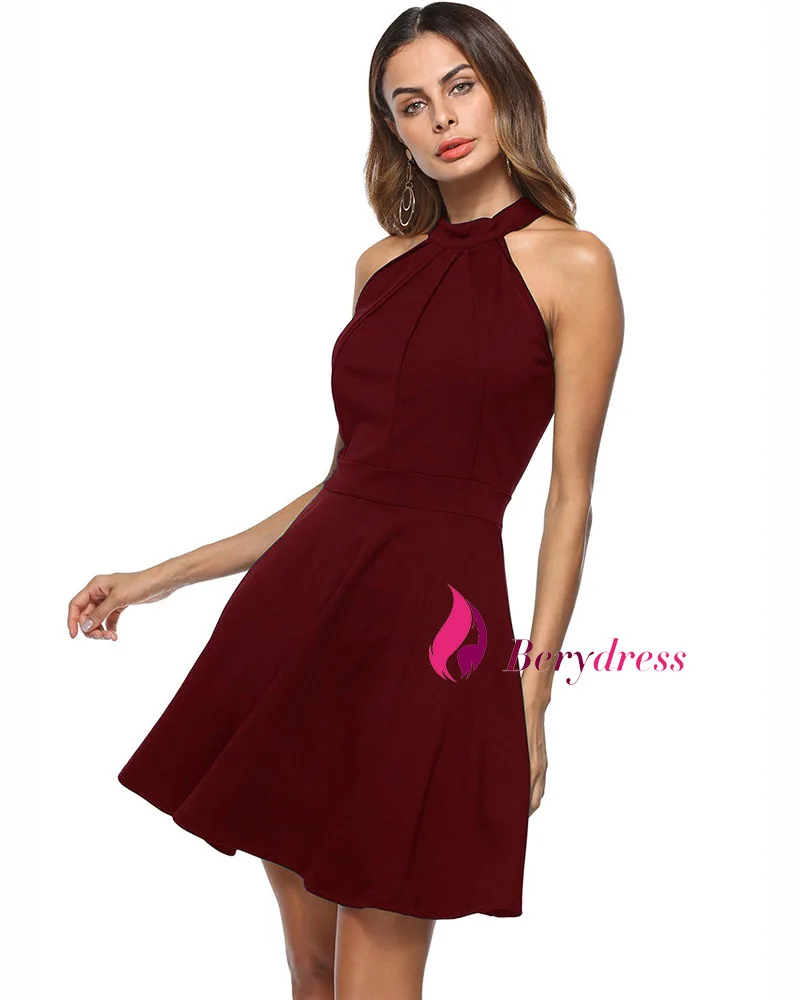 Berydress милые женские сексуальные платья с бретельками на шее для свадебной вечеринки без рукавов с борцовкой спереди белые черные трапециевидные короткие приталенные платья
