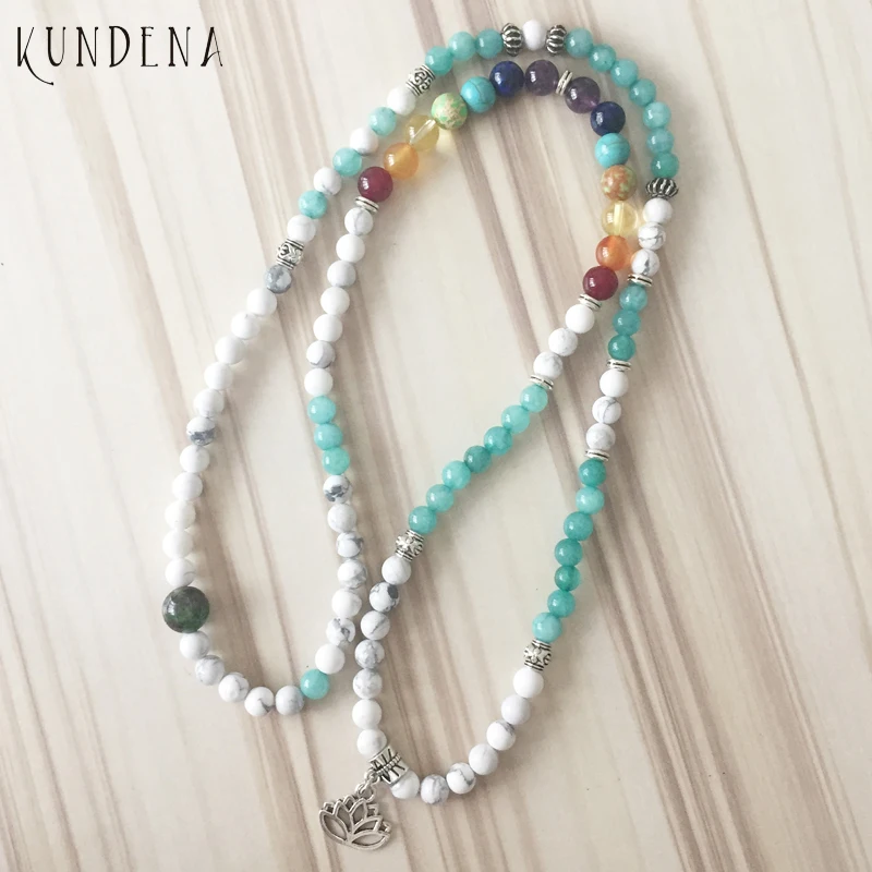 Calm japa цветок лотоса 7 Чакра howlite турмалин браслет для женщин бисера 108 мала для медитации мала обертывание браслет