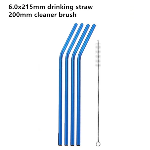 blue curved 4 шт Нержавеющая сталь металлическая соломинка многоразовые, для питья соломы Высокое качество 304 с Cleaner кисть для кружки - Цвет: blue curved