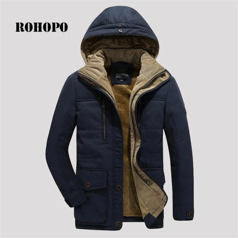 ROHOPO L to 6XL зимние парки из 100% хлопка Мужское пальто шерстяное с воротником и