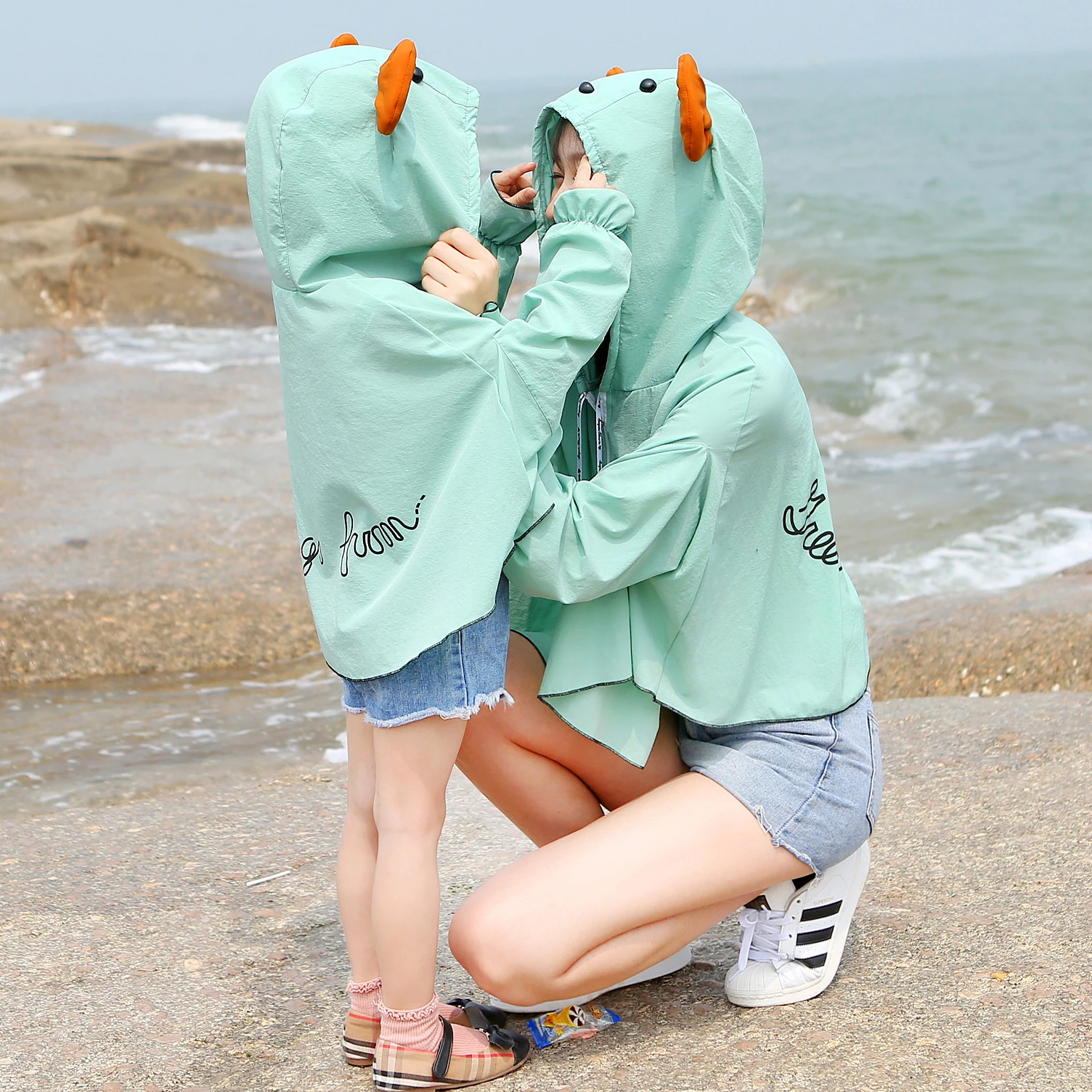 Пляжное пальто шаль для мамы и дочки с ушками животных Солнцезащитная накидка