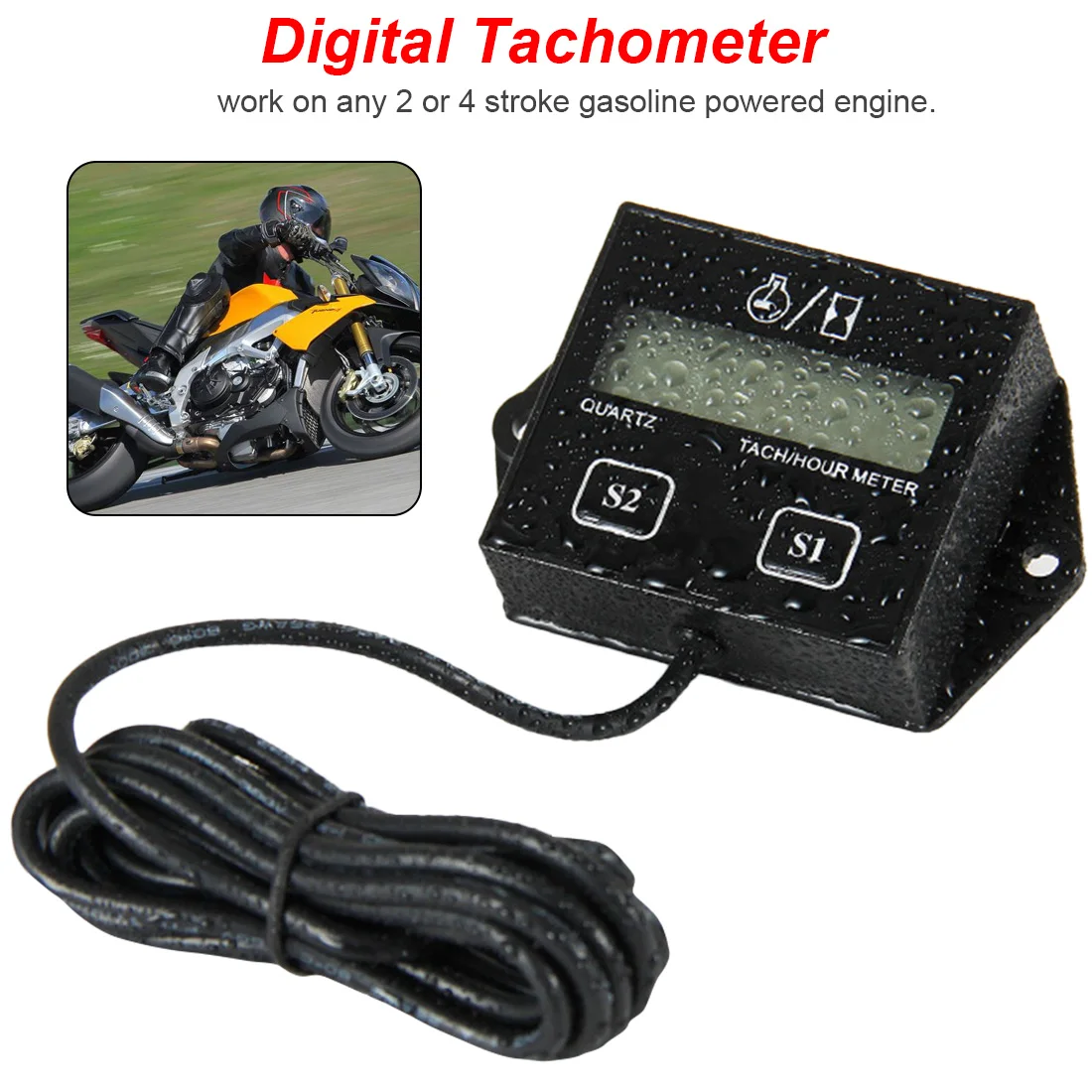 

Digital Tachometer Engine Tach Hour Meter LCD Display inductive Tachometer RPM Tacho Tach Gauge Spin For Car Boat Motorcycle