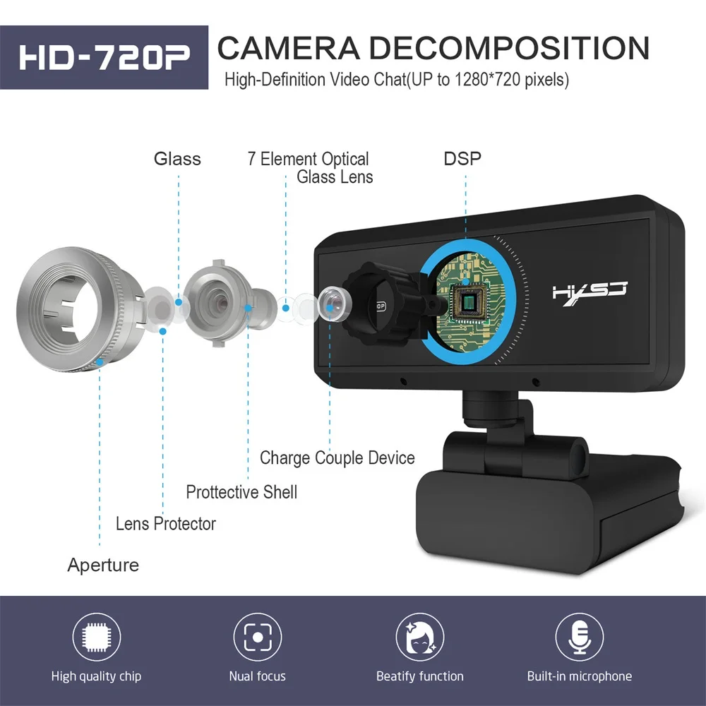 FELYBY S90 720P HD Компьютерная видеокамера Встроенный микрофон для видеосъемки веб