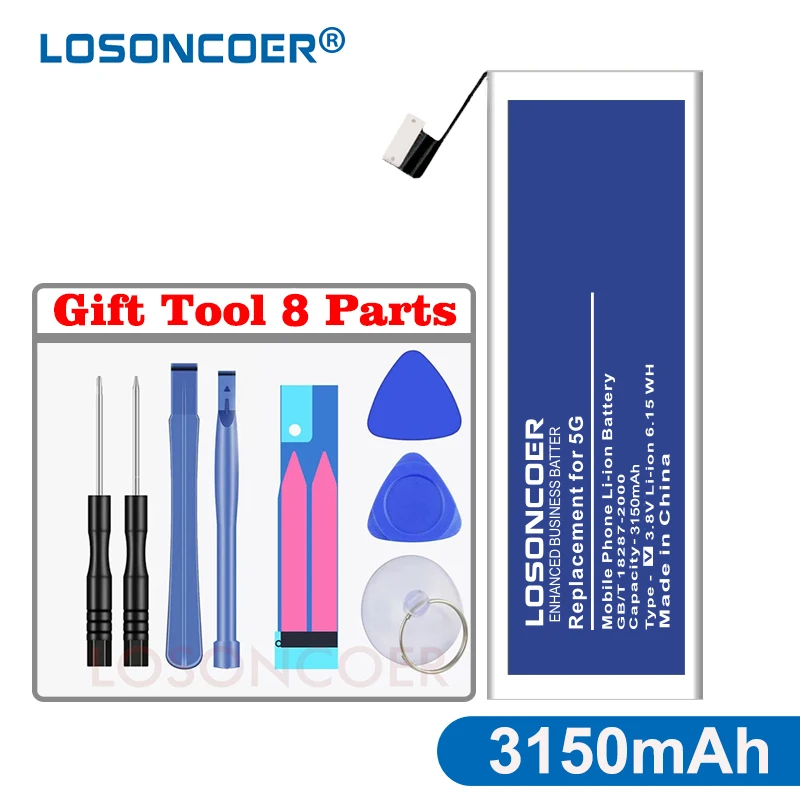 Сменный аккумулятор LOSONCOER 3150 мАч для iPhone 5 iphone 5G бесплатные наклейки и 8