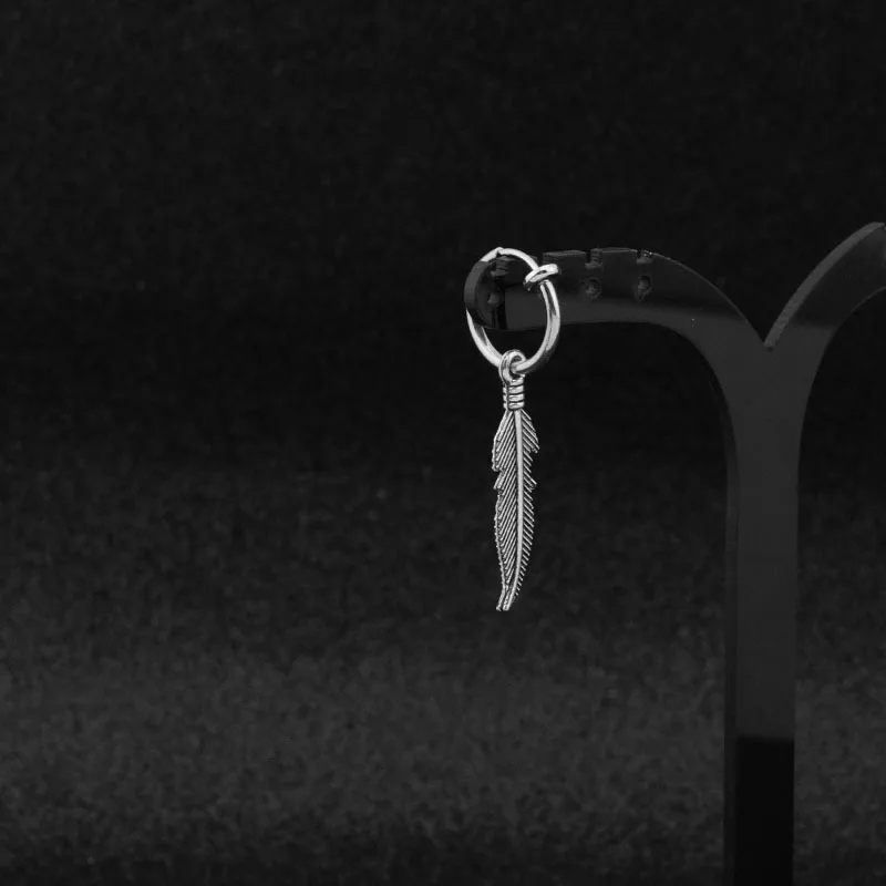 Korea New Men Punk Stud Earrings Alloy Hipster Rock Feather Tree leaf Pendant Ear Clip Guys Hip Hop Women Boys Earring Unisex | Украшения и