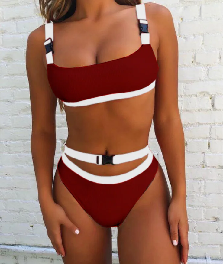 DBIRD 2 Styles Sexy Bikini Tube Top Special Fabric Women Solid Color Buckle Split SwimsuitA123-A122 |