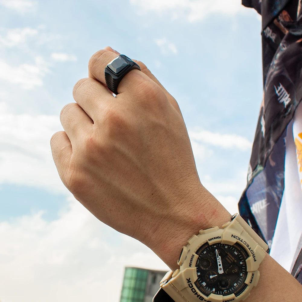 Elegant Square Black Onyx Stone Blue Crystal Band Ring Men In Stainless Steel Blue/Black Color Fashion Mens Jewelry Top Quality | Украшения
