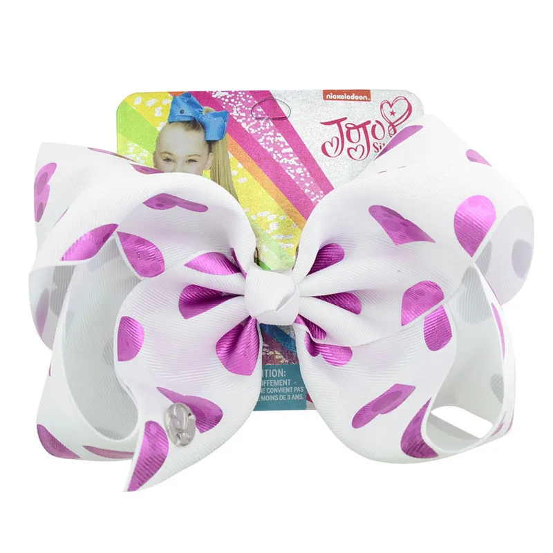 Printed Heart 1piece 8inch Jo Bows Rainbow bow-knot Hair With Clips For Kids Girls Hairpins Handmade Accessories | Детская одежда и