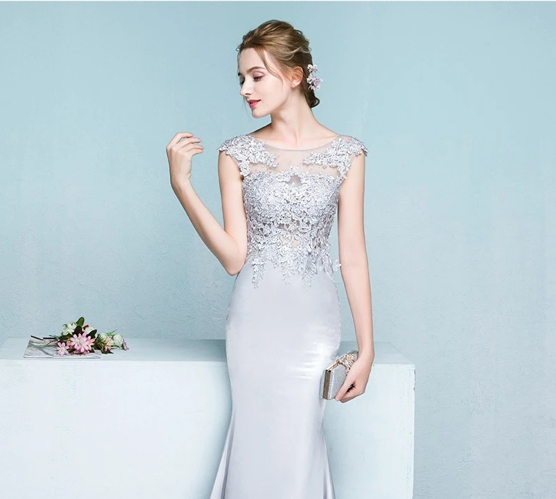 В наличии серое сексуальное прозрачное кружевное платье с бисером Vestidos De Festa Longo