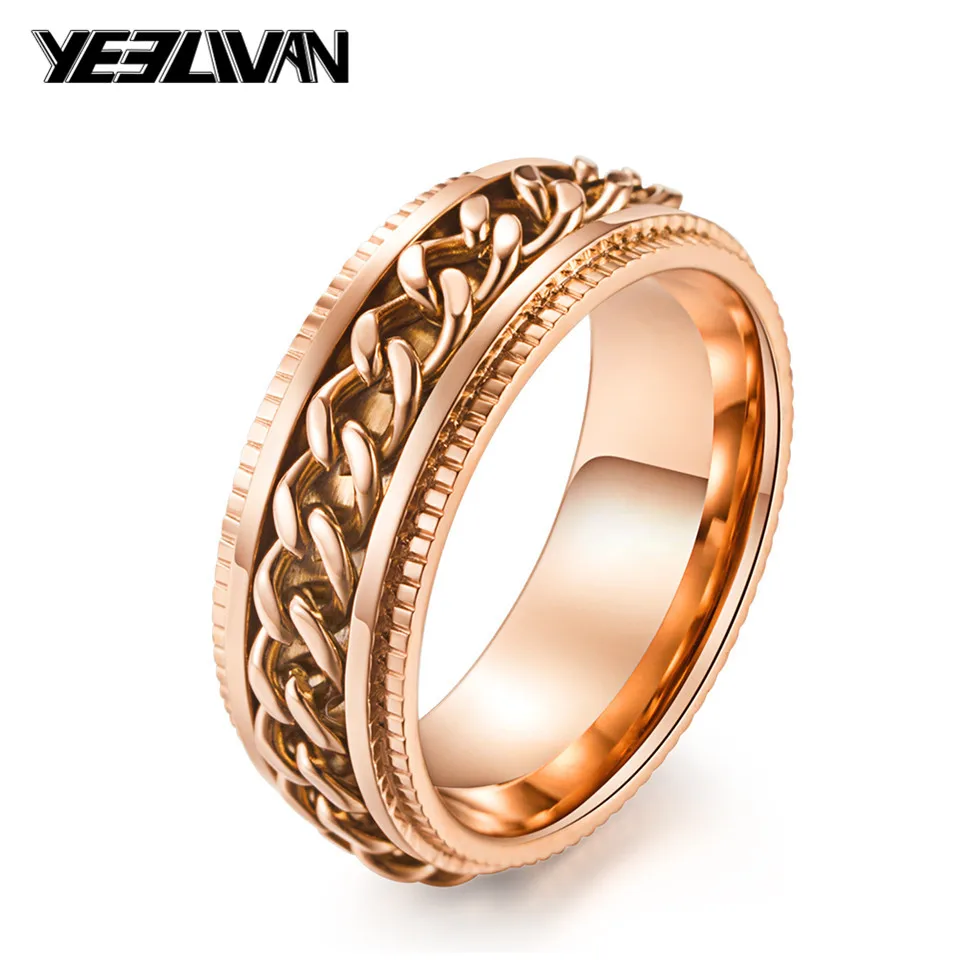 Вращающийся дизайн 3 цвета мужские кольца титановая сталь цепь вертушка для