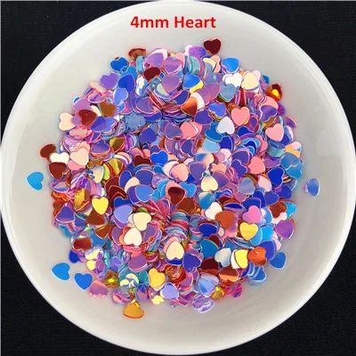 4mm Heart 10g 10 г/упак. разноцветные Блестки для ногтей, пайетки, разные размеры, 3 мм, 4 мм, 6 мм, в форме сердца, свободные блестки для ногтей, по цене - Цвет: 4mm Heart 10g