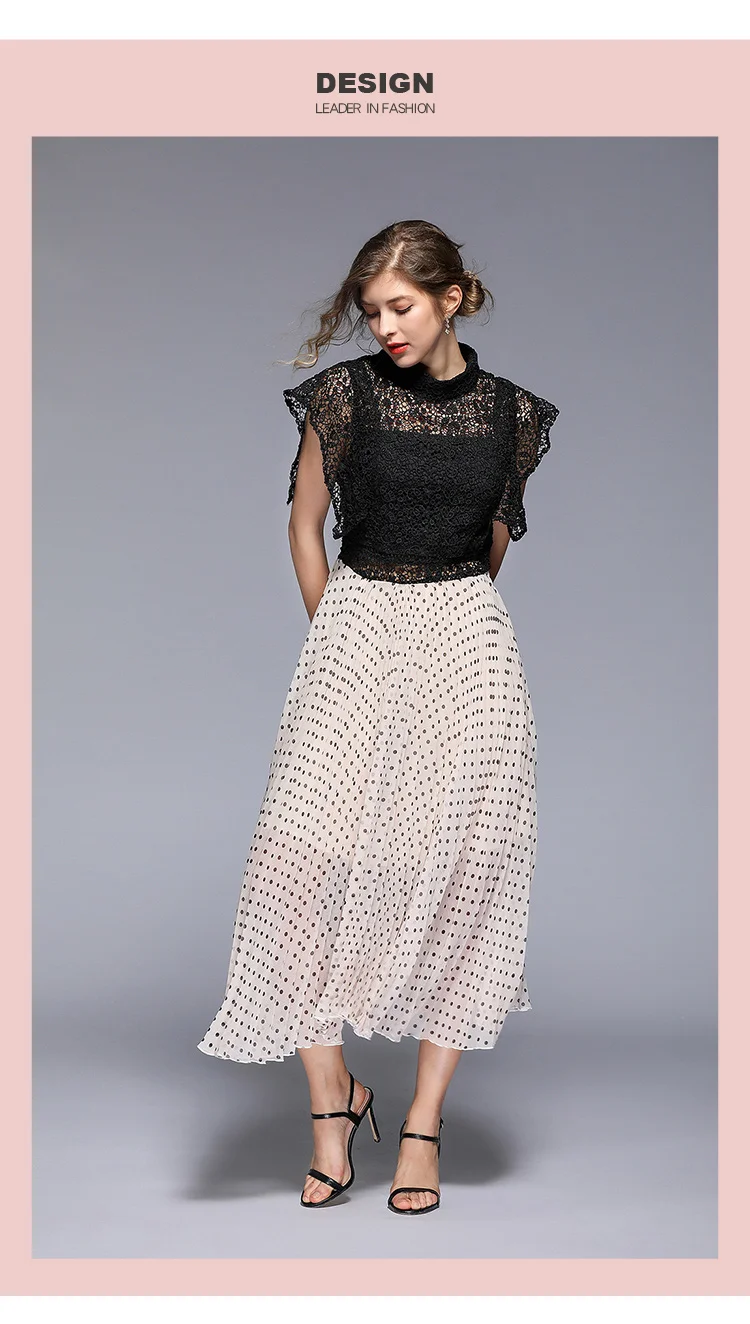 Vestidos женское подиумное сексуальное кружевное лоскутное шифоновое платье летнее с коротким рукавом в горошек элегантное плиссированное платье вечерние длинные платья