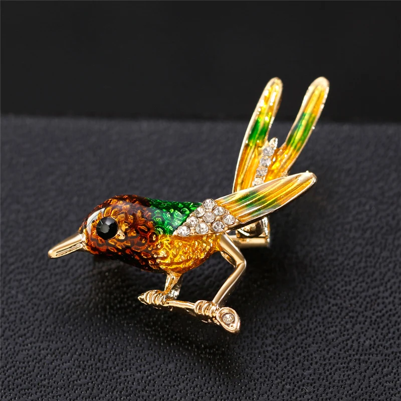 Эмалированная брошь в виде ветки птицы Стразы броши животных со стразами для