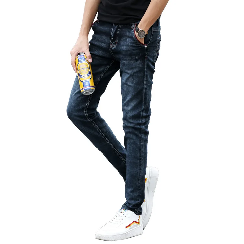 Fashion Men's Jeans Pants Stretch Dark Blue Skinny For Men Casual Slim Fit Denim Korean Style Male Trousers | Мужская одежда