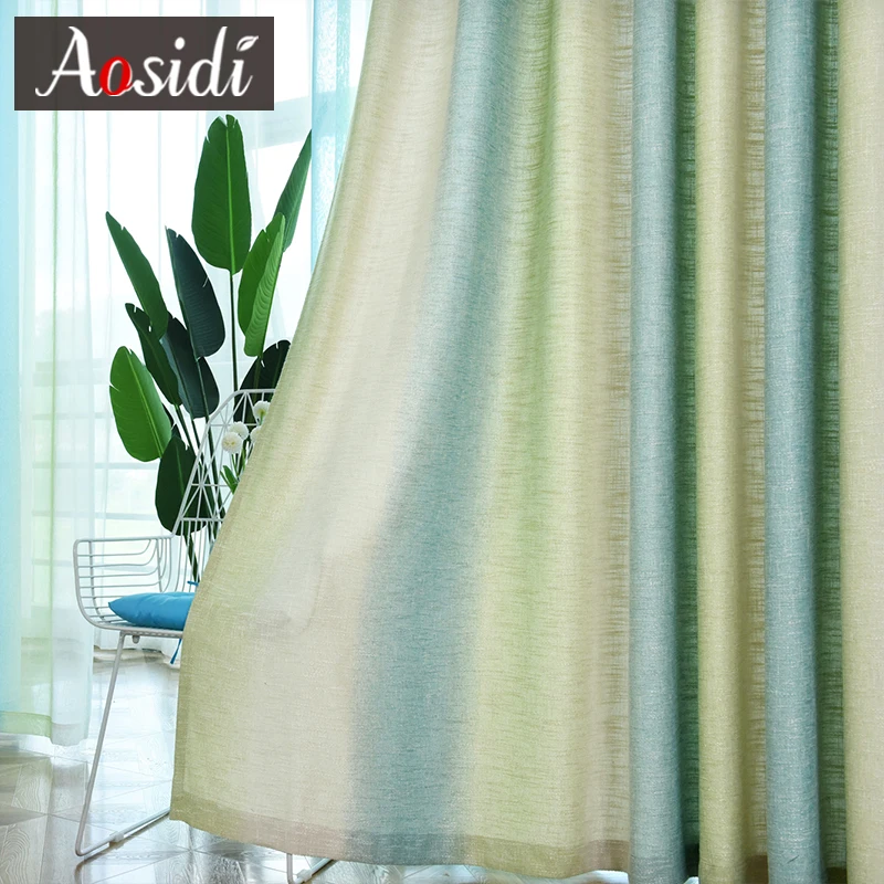 Green Curtains Градиентные льняные занавески для гостиной, на окно, радужные полосатые шторы для спальни, Детские занавески, 80% затеняющая глухая ткань - Цвет: Green Curtains
