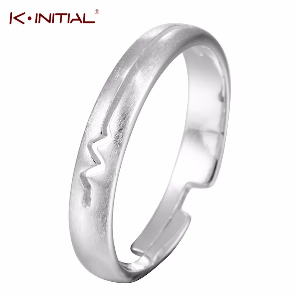 Kinitial Heart Beat Кольца 925 стерлингового серебра Регулируемый электрокардиограмма