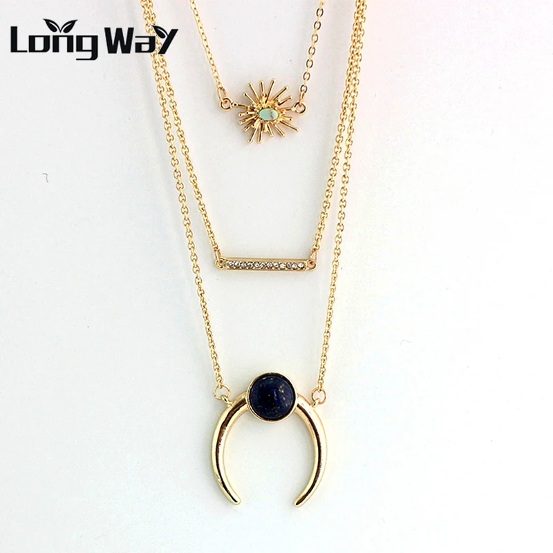 LongWay модное ювелирное изделие натуральный цветок сплав кулон многослойное