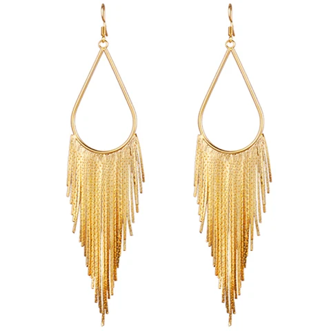 Gold E0095J SHEEGIOR Boho Длинные кисточки серьги для женщин аксессуары корейские свадебные Висячие серьги Модные ювелирные изделия Bijoux подарок - Окраска металла: Gold E0095J