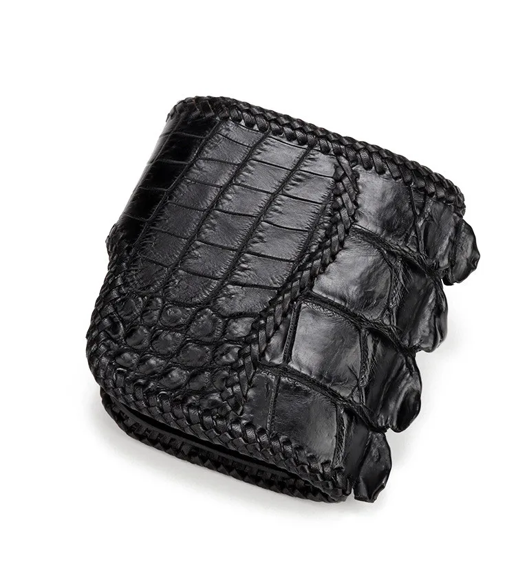 

Handmade Men Genuine Leather Alligator Wallets Black Bag Knitting Purses Short Vegetable Tanned Leather Wallet Christmas Gifts