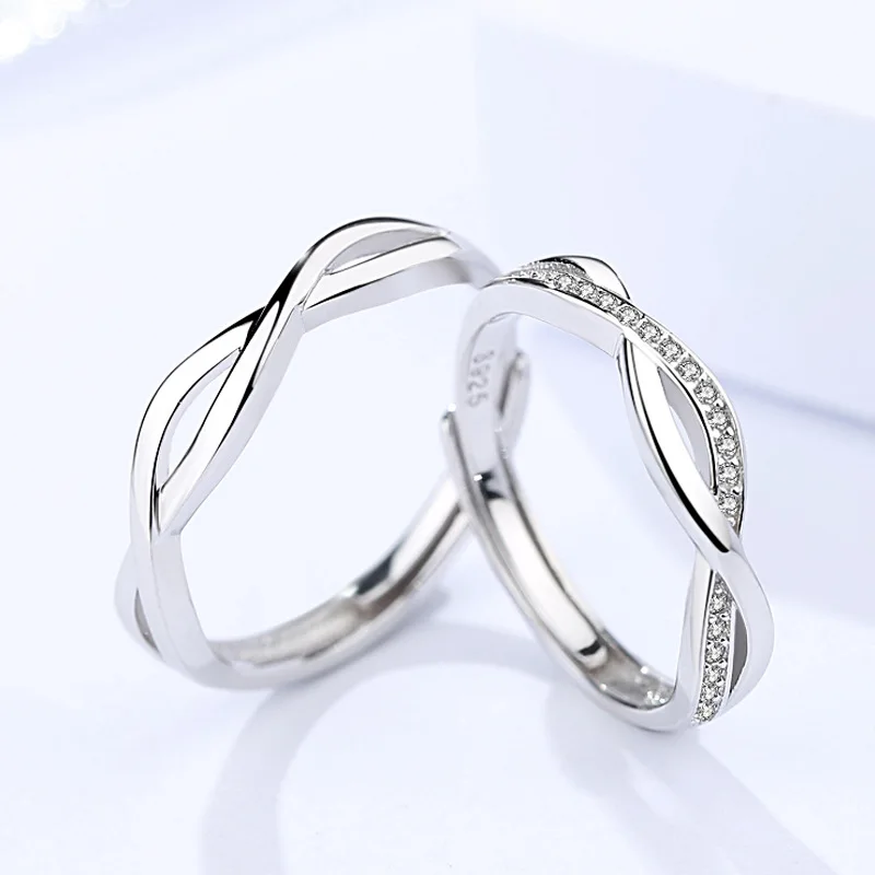 

1pair pure 925 Sterling Silver Open Rings For Women Men Adjustable couple rings for lovers bague femme couple rings engament