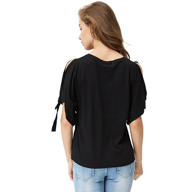 Женская футболка с круглым вырезом черная Повседневная Новое поступление GLO-STORY