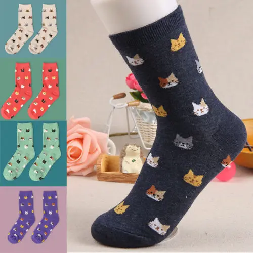 

Fashion Women Lovely Cute Cat Socks Animal Cartoon Cotton Socks 5 Colors 1 Pair Warm New Fashion