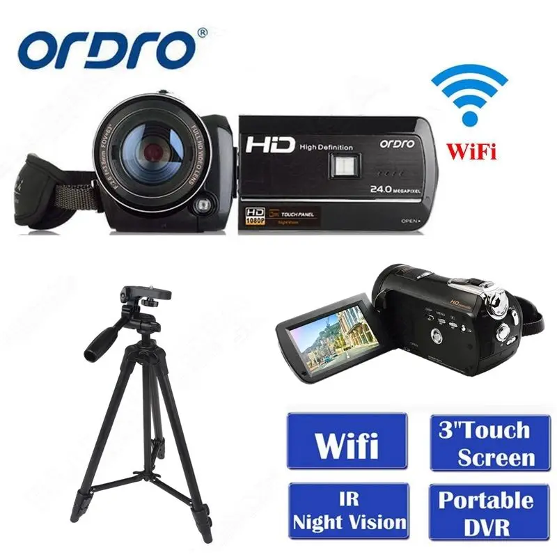 ORDRO HDV D395 Full HD 1080P 18X 3 0 &quotЦифровая видеокамера с сенсорным экраном + штатив