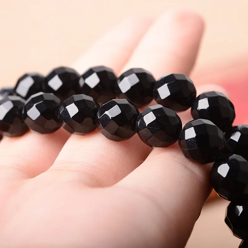 

2-14mm Round Faceted Black Agates Beads Natural Stone Beads For Jewelry Making beads Bracelets 15'' Needlework DIY Beads Trinket