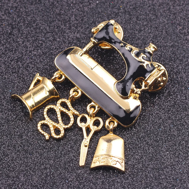Личность черная эмаль швейная машинка броши для женщин новые дизайнерские