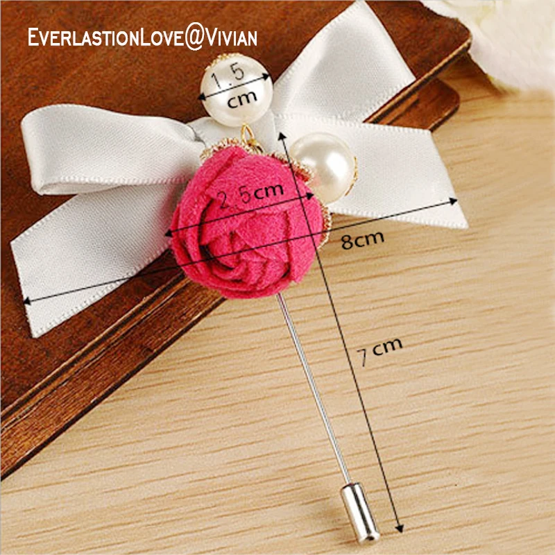 ELLV Fashion Women flower bow Brooch accessories Vintage Imitation pearl brooches Fabric rose pins for women's decoration | Украшения и