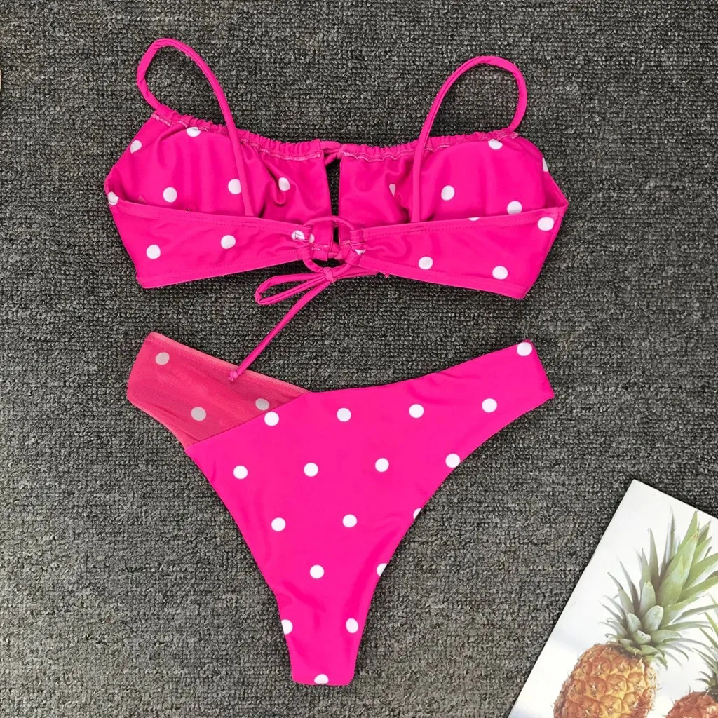 Женский сексуальный купальник бикини с волнистым принтом розовый микро стринги