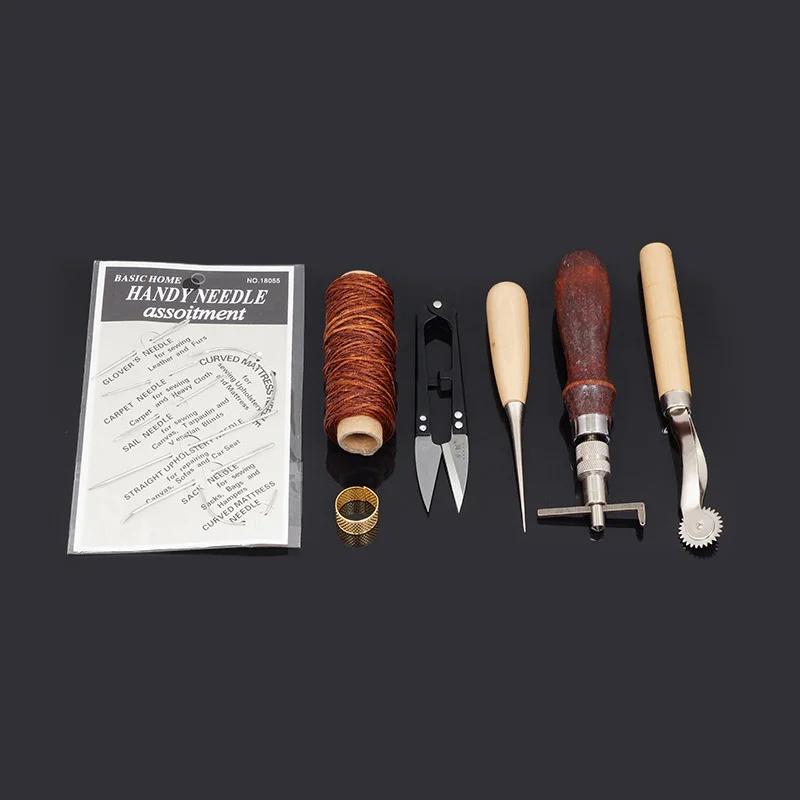 Combination set 02 Кожа сшивающий инструмент ручной набор для шитья с зубец Дырокол края штамповки Creaser grover Awl шитье DIY кожевенное ремесло набор инструментов - Цвет: Combination set 02