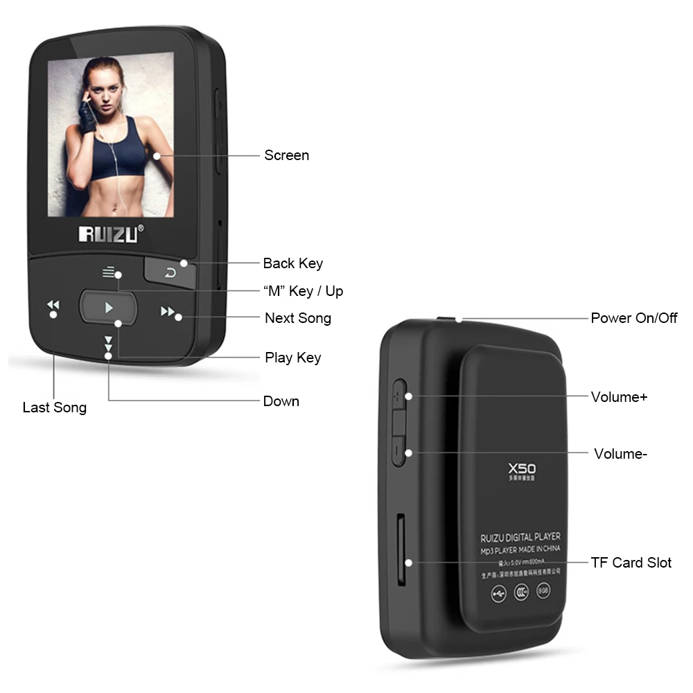 Ruizu X50 спортивный аудио мини Bluetooth Mp3 плеер Музыкальный Аудио Mp3 Mp-3 радио цифровой Hi-Fi экран Fm радио Usb 8 Гб без потерь