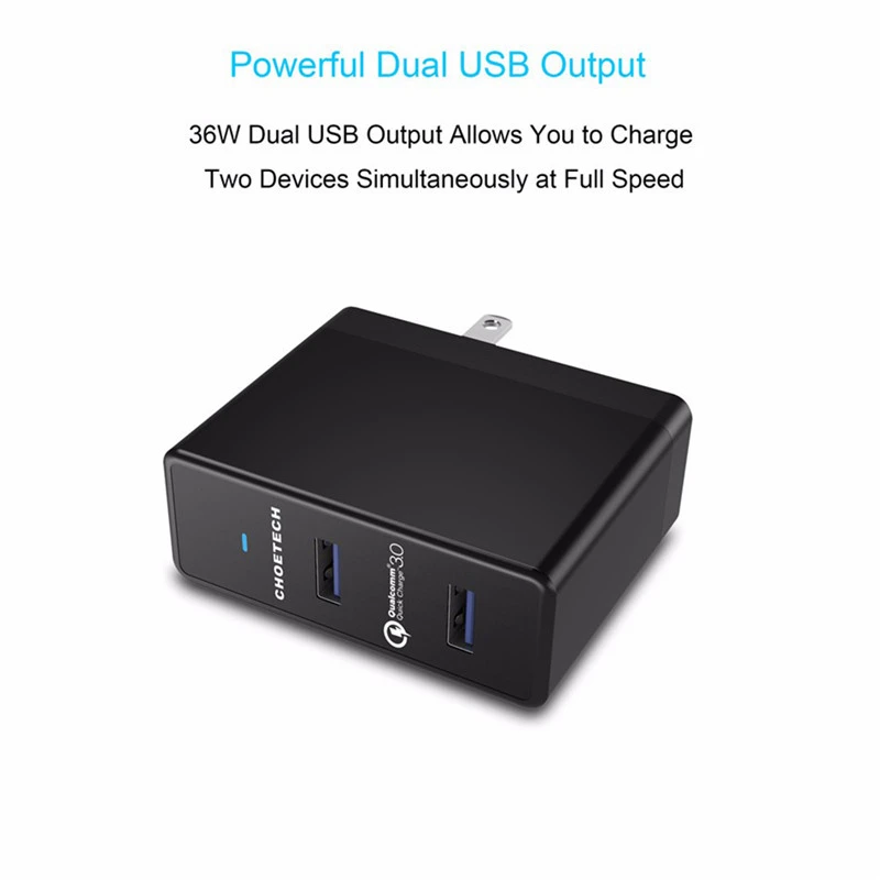 Choetech мобильного телефона заряда QC3.0 Быстрый США Plug Путешествия стены Зарядное