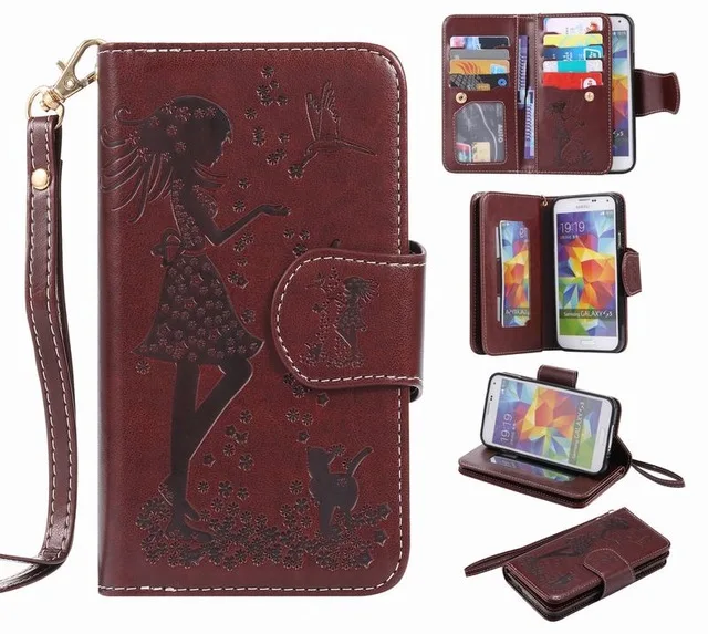 brown Для Samsung Galaxy s5 кожаный чехол, Роскошный футляр с откидной крышкой чехол для телефона для Samsung Galaxy S5 Neo чехол Чехол с 9 держатель для карт - Цвет: brown