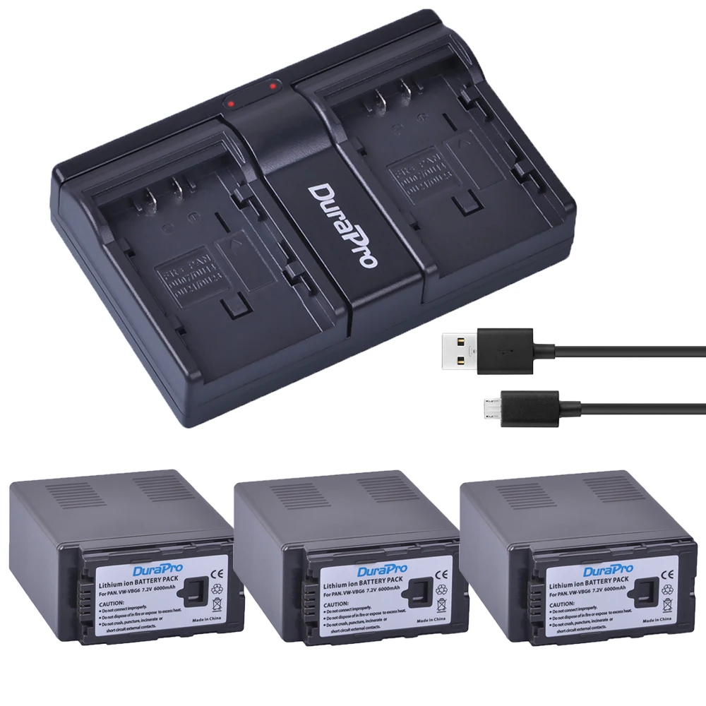 3x 6000Ah VW-VBG6 VW VBG6 Камера Батарея+ USB Dual Зарядное устройство для цифрового фотоаппарата PANASONIC AG-HMC71 HMC73 HMC150 HPX250 AC160MC AG-HMC155GK