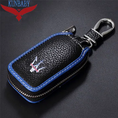 Black blue KUNBABY натуральная коровья кожа Автомобильный ключ сумка Автомобильный ключ чехол держатель модный автомобиль Stylin автомобильные аксессуары для Maserati 01 - Название цвета: Black blue
