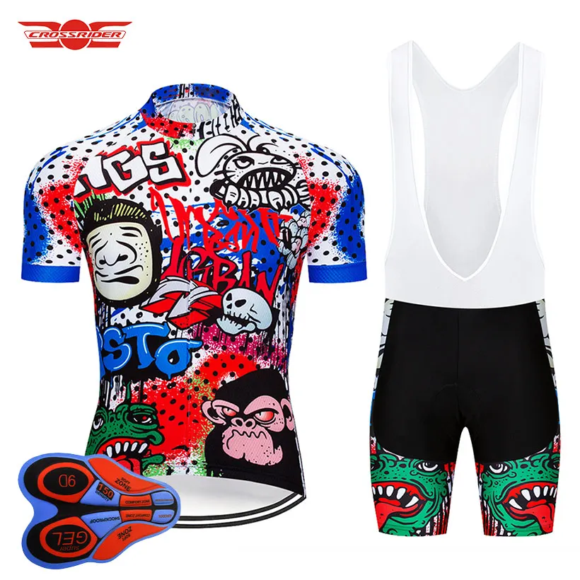 Jersey and bib pant Crossrider для мужчин Трикотаж 9D гель набор MTB горный велосипед Костюмы Велосипедный спорт одежда шорты для женщин Майо Culotte - Цвет: Jersey and bib pant