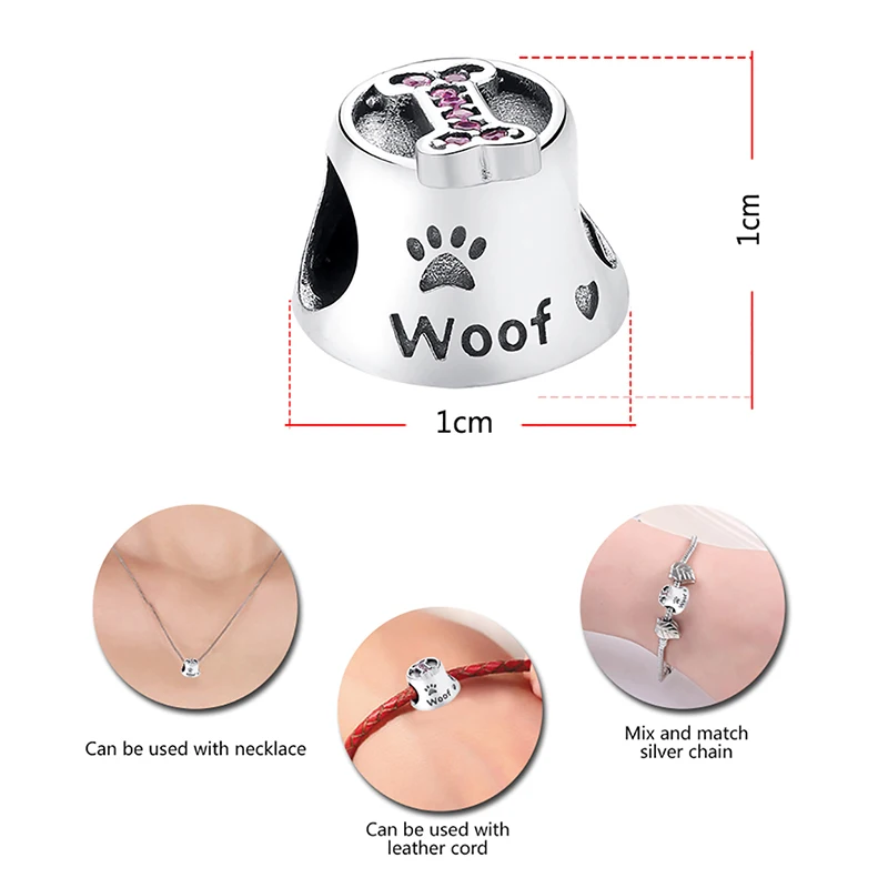BELAWANG 925 Sterling Silver Paw Print Woof Animal Charms Bone Beads Fit Original BW Bracelet Bangle DIY Jewelry Making | Украшения и