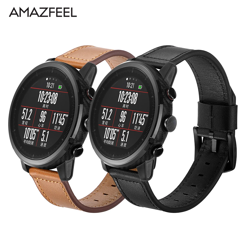 Кожаный ремешок для смарт-часов Xiaomi Huami Amazfit PACE Stratos браслет из натуральной кожи 22