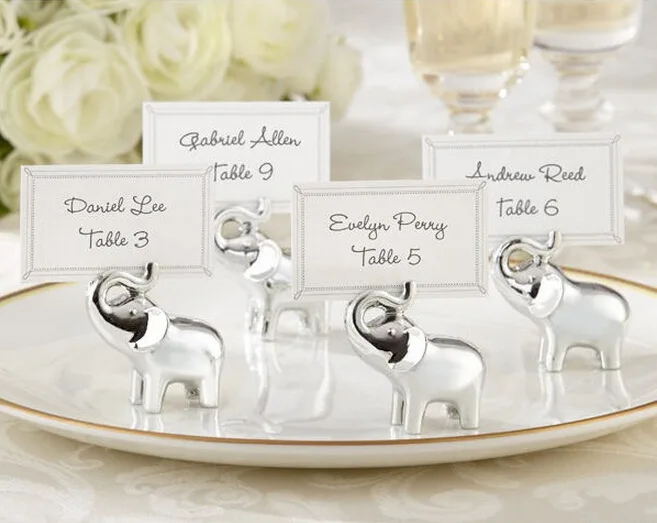 

2017 NEW ARRIVAL"Lucky in Love" Silver-Finish Elephant Wedding Favor Place Card Holder 200sets/Lot Free Shipping