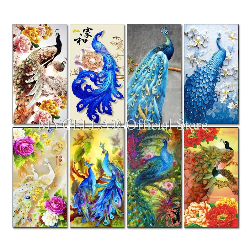 5D DIY алмазная живопись цветок и вышивка Павлин Вышивка крестом павлин Пион