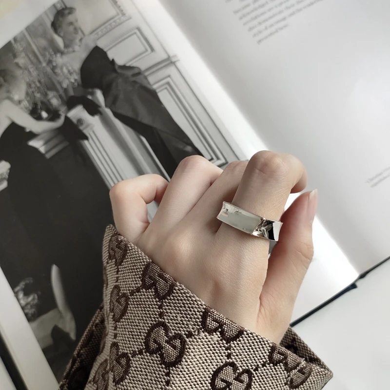 LouLeur, настоящее Серебро s925 пробы, вечерние кольца, квадратные геометрические, нейтральные, в стиле хип-хоп, открытые кольца для женщин, модные ювелирные изделия, подарок, новинка