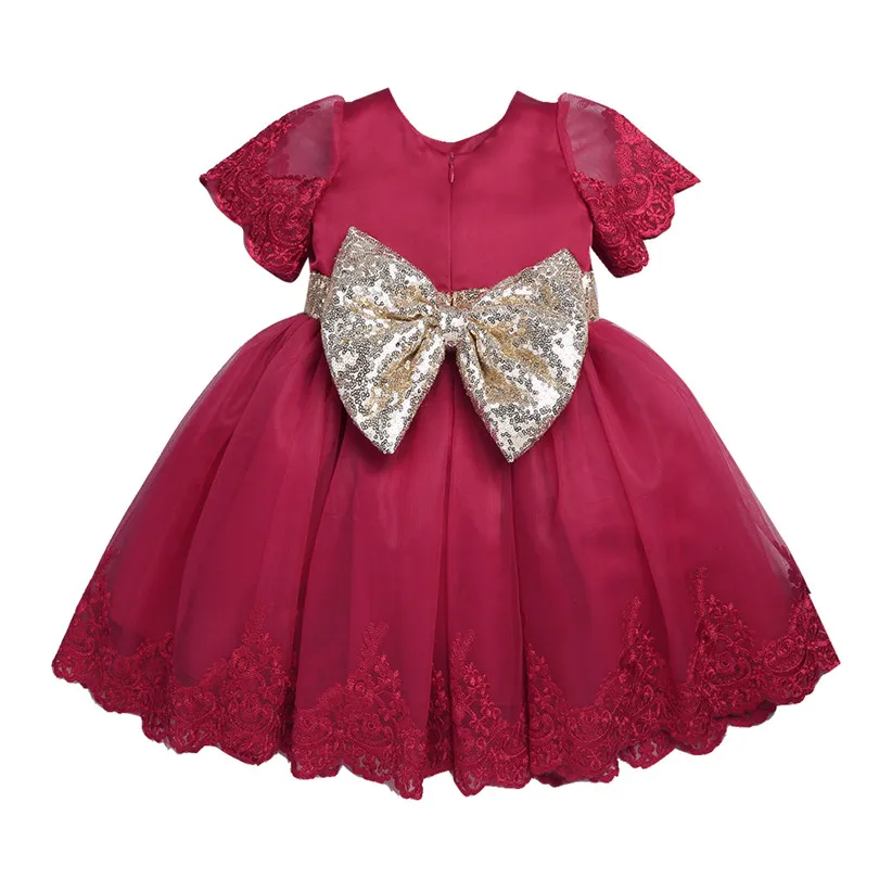 Платье с вышивкой и короткими рукавами для маленьких девочек расшитое блестками