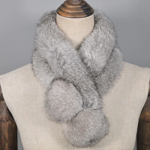 natural grey Женский шарф из натурального кроличьего меха, натуральный мех кролика, теплый мягкий шейный платок, модный шарф ручной работы из натурального кроличьего меха - Цвет: natural grey