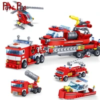 ukboo 348pcs 4in1 city fire fighting trucks building blocks set fighter figures car helicopter boat bricks toys for children boy