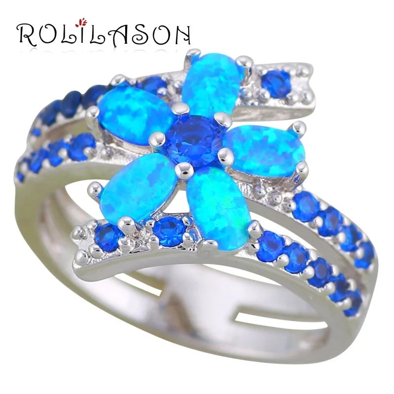 Rolilason роскошный сверкающий цветок Стиль Розовый огненный опал Серебро 925 Циркон Модные украшения кольцо США SZ#5#6#7#8#9#10 OR880